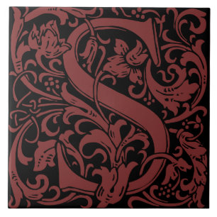 William Morris Art Nouveau Initial Vines Letter S Ceramic Tile