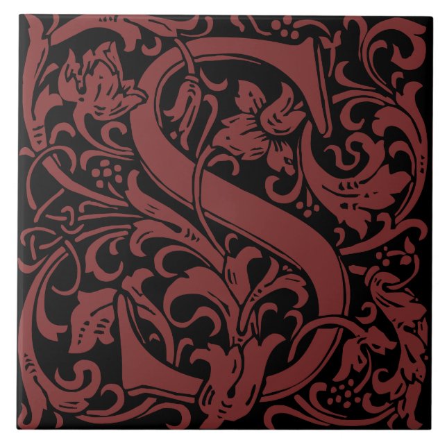 William Morris Art Nouveau Initial Vines Letter S Ceramic Tile (Front)