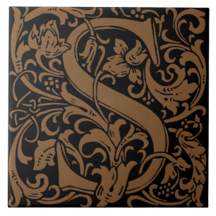 William Morris Art Nouveau Initial Vines Letter S Ceramic Tile