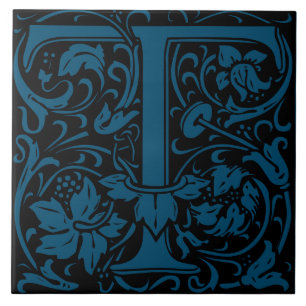 William Morris Art Nouveau Initial Vines Letter T Ceramic Tile