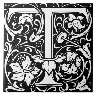 William Morris Art Nouveau Initial Vines Letter T Ceramic Tile
