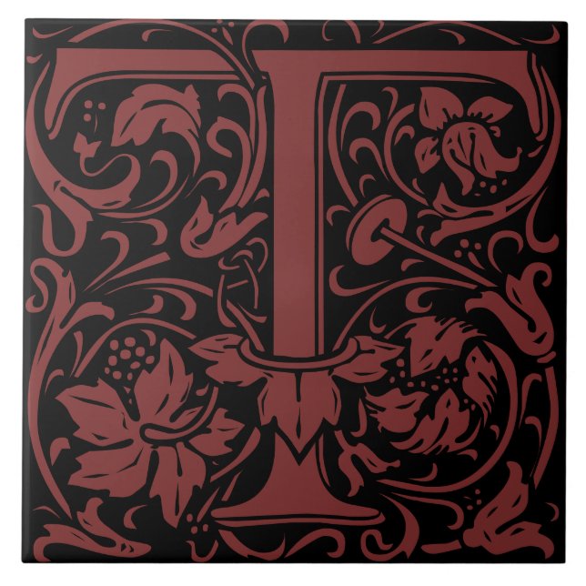 William Morris Art Nouveau Initial Vines Letter T Ceramic Tile (Front)