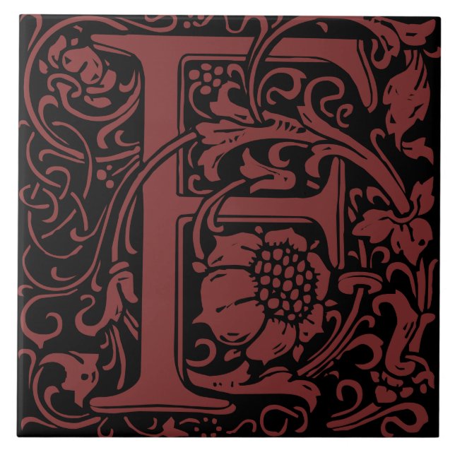 William Morris Art Nouveau Monogrammed Letter F Ceramic Tile (Front)