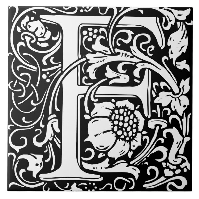 William Morris Art Nouveau Monogrammed Letter F Ceramic Tile (Front)