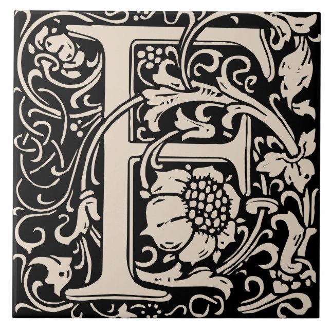 William Morris Art Nouveau Monogrammed Letter F Ceramic Tile (Front)