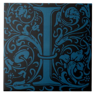 William Morris Art Nouveau Monogrammed Letter I Ceramic Tile