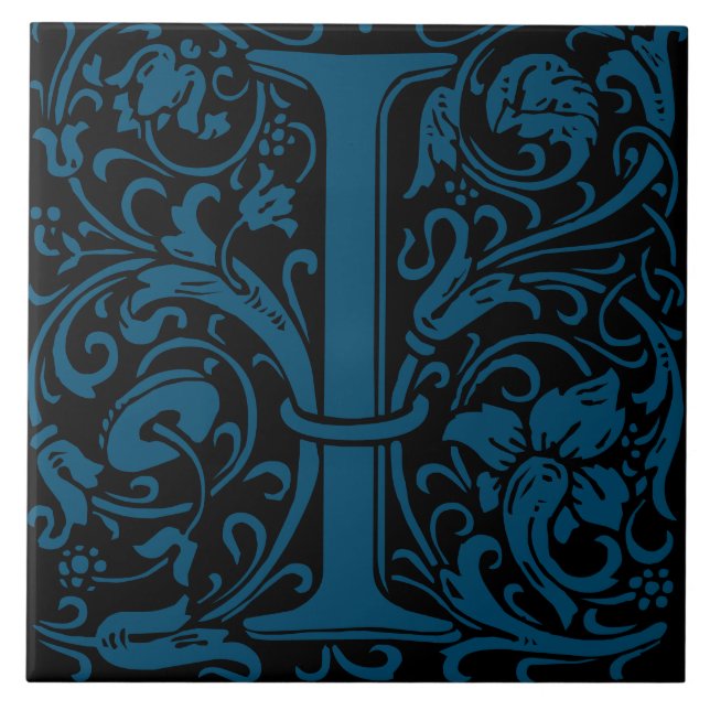 William Morris Art Nouveau Monogrammed Letter I Ceramic Tile (Front)