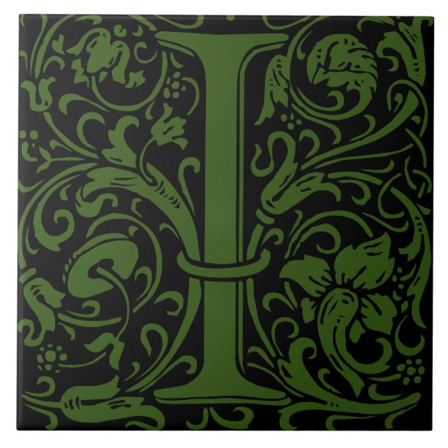 William Morris Art Nouveau Monogrammed Letter I Ceramic Tile (Front)