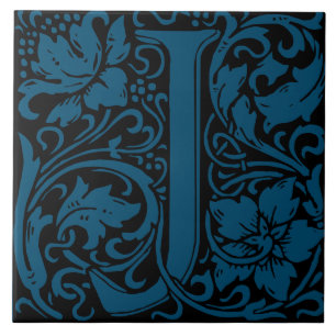 William Morris Art Nouveau Monogrammed Letter J Ceramic Tile