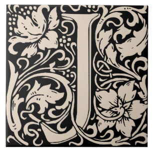 William Morris Art Nouveau Monogrammed Letter J Ceramic Tile
