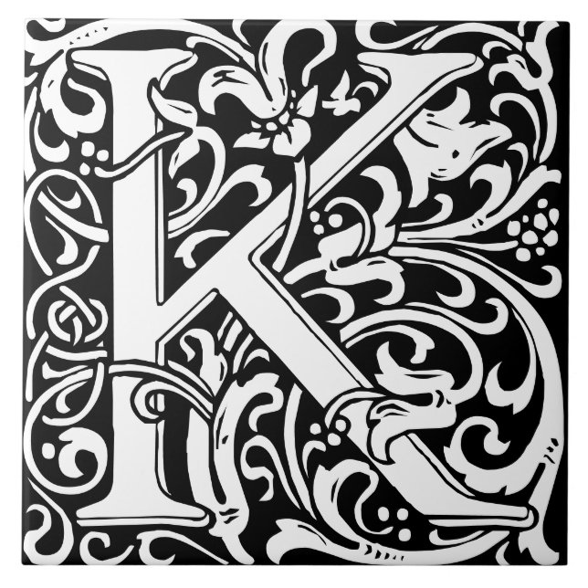 William Morris Art Nouveau Monogrammed Letter K Ceramic Tile (Front)
