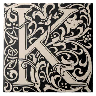 William Morris Art Nouveau Monogrammed Letter K Ceramic Tile