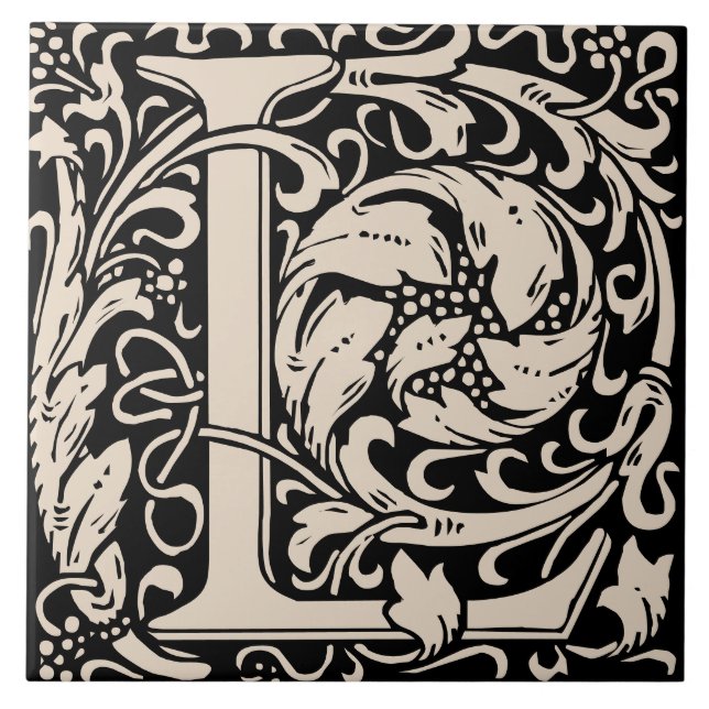 William Morris Art Nouveau Monogrammed Letter L Ceramic Tile (Front)