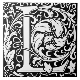 William Morris Art Nouveau Monogrammed Letter L Ceramic Tile