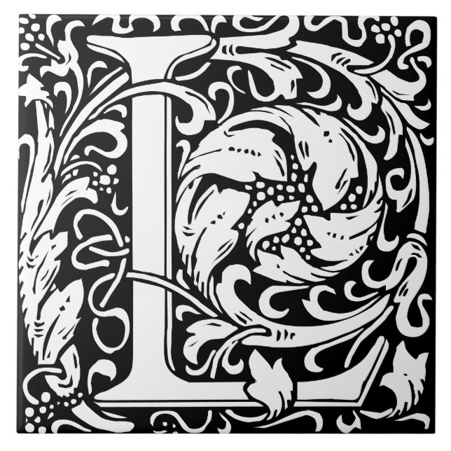 William Morris Art Nouveau Monogrammed Letter L Ceramic Tile (Front)