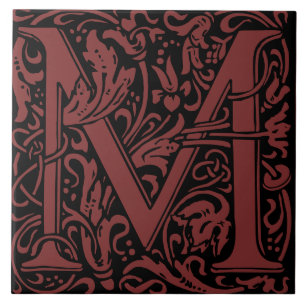William Morris Art Nouveau Monogrammed Letter M Ceramic Tile