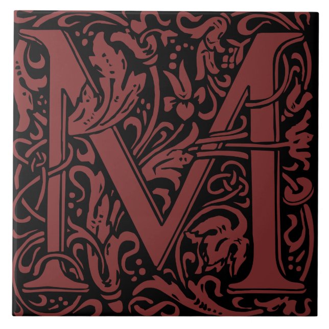 William Morris Art Nouveau Monogrammed Letter M Ceramic Tile (Front)