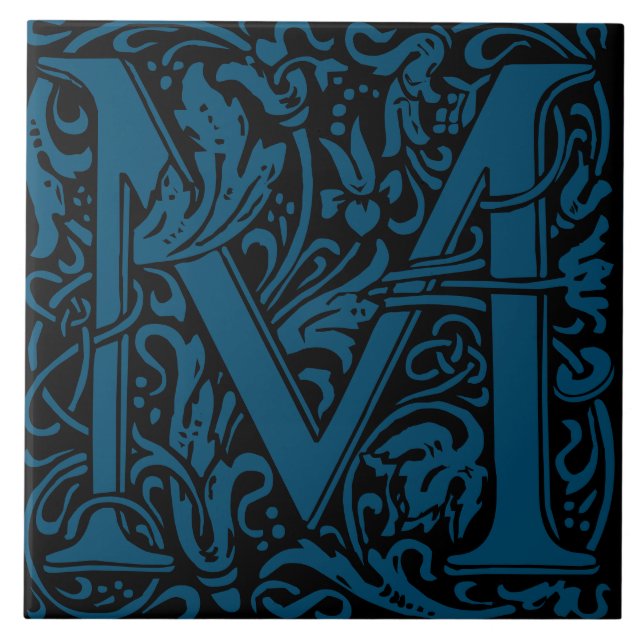William Morris Art Nouveau Monogrammed Letter M Ceramic Tile (Front)