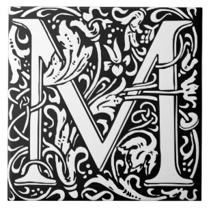William Morris Art Nouveau Monogrammed Letter M Ceramic Tile