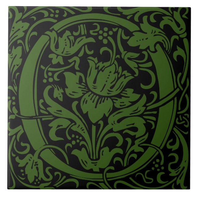 William Morris Art Nouveau Monogrammed Letter O Ceramic Tile (Front)