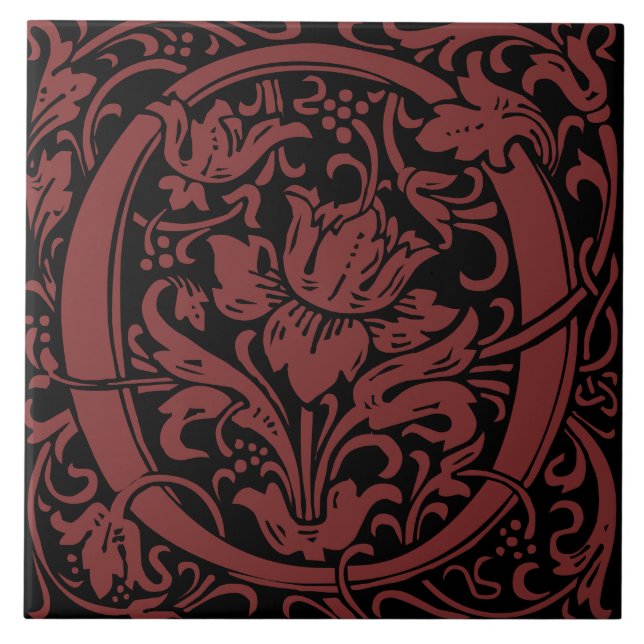 William Morris Art Nouveau Monogrammed Letter O Ceramic Tile (Front)