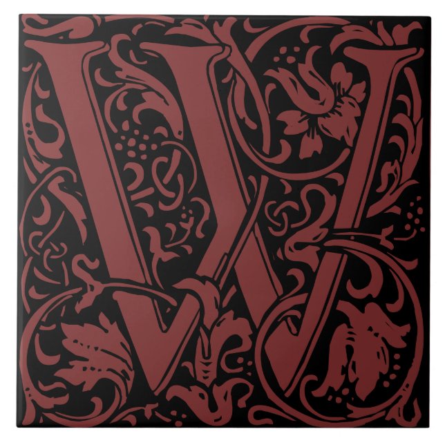 William Morris Art Nouveau Monogrammed Letter W Ceramic Tile (Front)