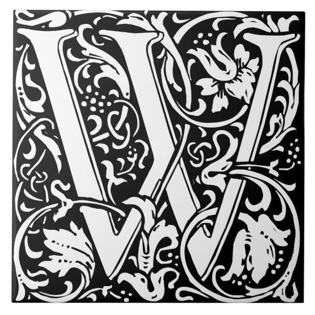 William Morris Art Nouveau Monogrammed Letter W Ceramic Tile (Front)