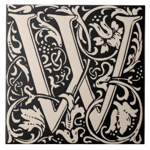 William Morris Art Nouveau Monogrammed Letter W Ceramic Tile