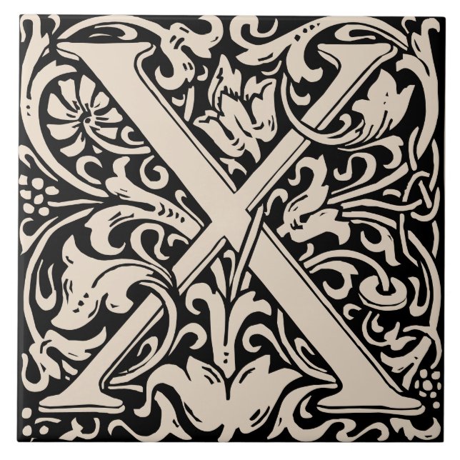 William Morris Art Nouveau Monogrammed Letter X Ceramic Tile (Front)