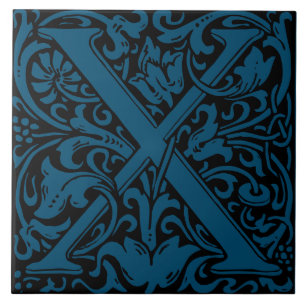 William Morris Art Nouveau Monogrammed Letter X Ceramic Tile