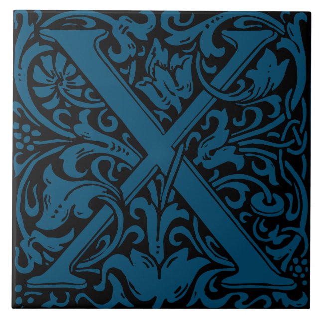 William Morris Art Nouveau Monogrammed Letter X Ceramic Tile (Front)