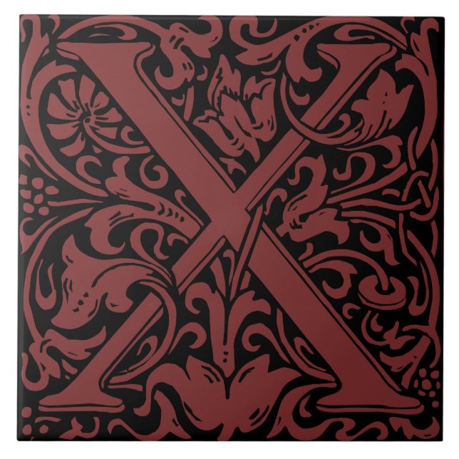 William Morris Art Nouveau Monogrammed Letter X Ceramic Tile (Front)