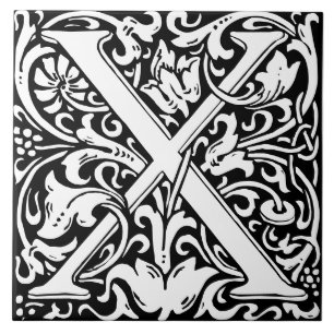 William Morris Art Nouveau Monogrammed Letter X Ceramic Tile