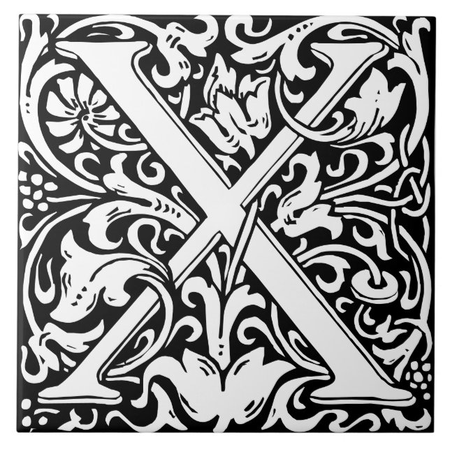 William Morris Art Nouveau Monogrammed Letter X Ceramic Tile (Front)