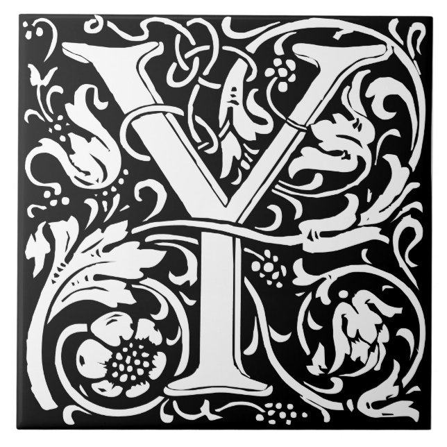 William Morris Art Nouveau Monogrammed Letter Y Ceramic Tile (Front)