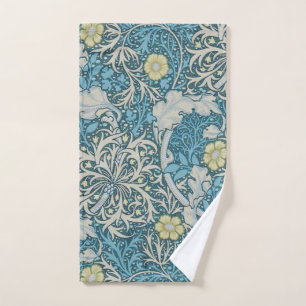 William Morris,art nouveau pattern, seaweed,blue,f Hand Towel