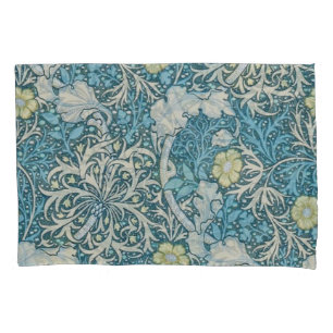 William Morris,art nouveau pattern, seaweed,blue,f Pillowcase
