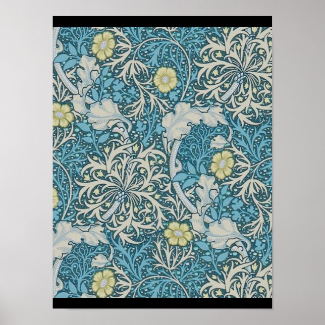 William Morris,art nouveau pattern, seaweed,blue,f Poster (Front)