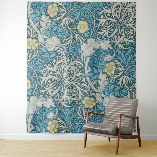 William Morris,art nouveau pattern, seaweed,blue,f Tapestry (In Situ)