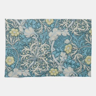 William Morris,art nouveau pattern, seaweed,blue,f Tea Towel