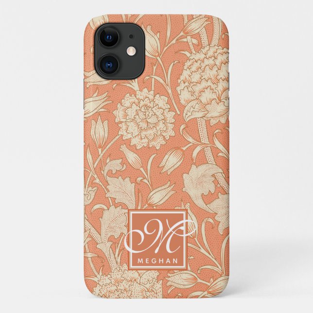 William Morris - Art Nouveau Wild Tulips  Monogram Case-Mate iPhone Case (Back)
