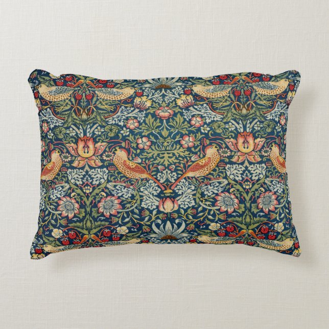 William Morris Art Throw Pillow Strawberry Thief  (Front)