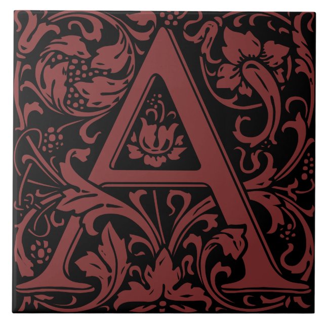 William Morris Arts and Crafts Monogram Letter A Ceramic Tile (Front)