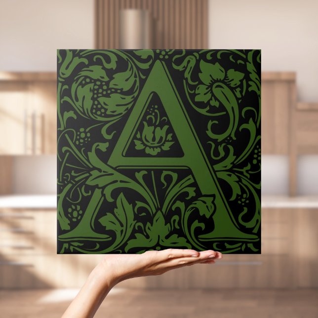 William Morris Arts and Crafts Monogram Letter A Ceramic Tile (William Morris Arts and Crafts Monogram Letter A Tile
)