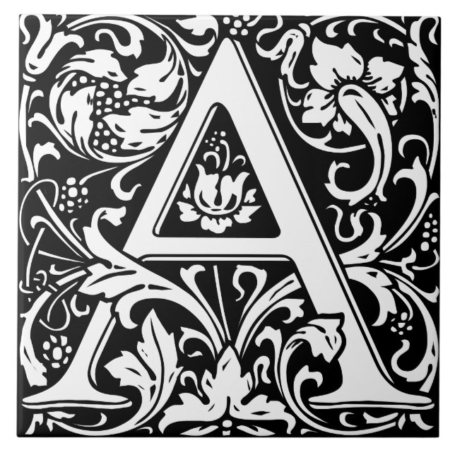 William Morris Arts and Crafts Monogram Letter A Ceramic Tile (Front)