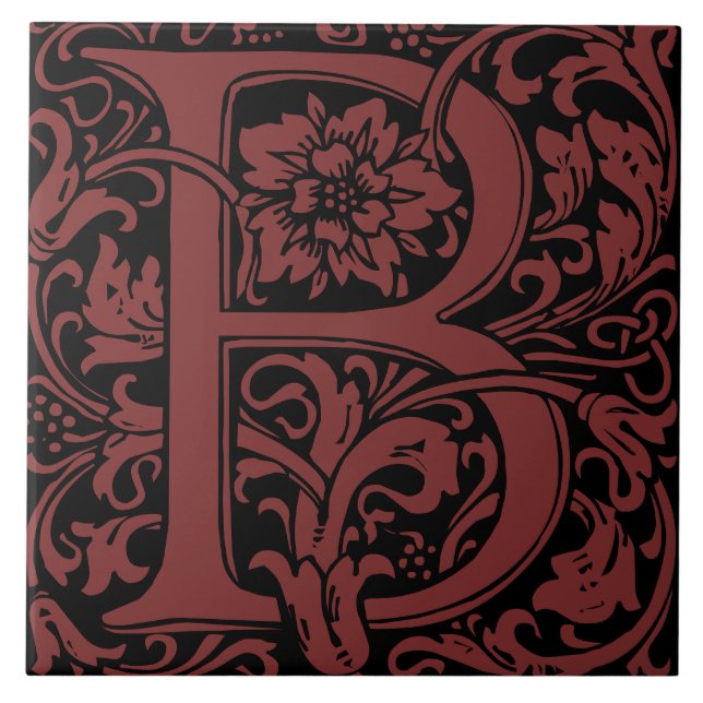 William Morris Arts and Crafts Monogram Letter B Ceramic Tile (Front)