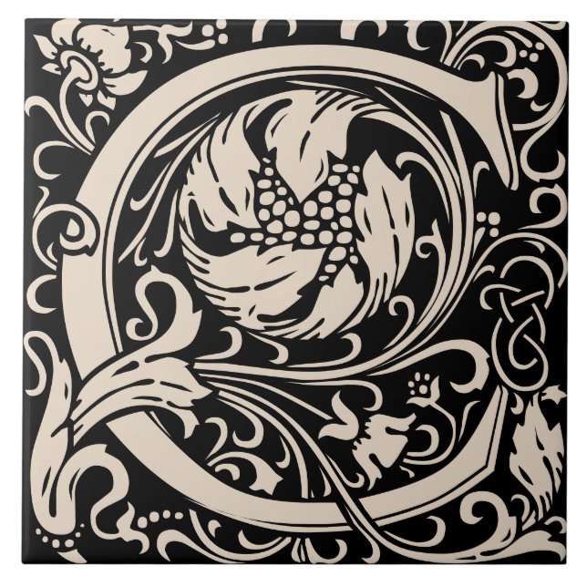 William Morris Arts and Crafts Monogram Letter C Ceramic Tile (Front)