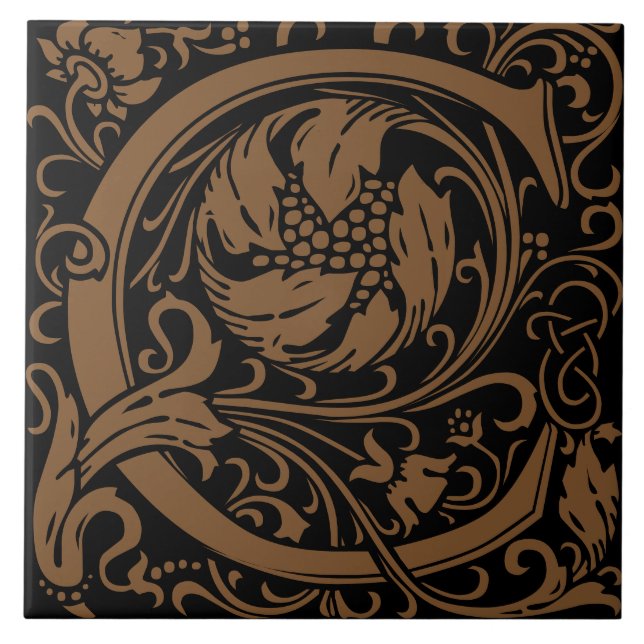 William Morris Arts and Crafts Monogram Letter C Ceramic Tile (Front)