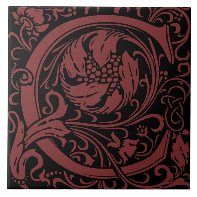 William Morris Arts and Crafts Monogram Letter C Ceramic Tile (Front)