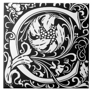 William Morris Arts and Crafts Monogram Letter C Ceramic Tile